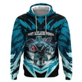 Personalised Port Adelaide Power Football Hoodie Teal Lightning Mascot Charging Cityscape
