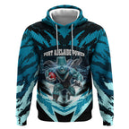 Personalised Port Adelaide Power Football Hoodie Teal Lightning Mascot Charging Cityscape