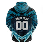 Personalised Port Adelaide Power Football Hoodie Teal Lightning Mascot Charging Cityscape