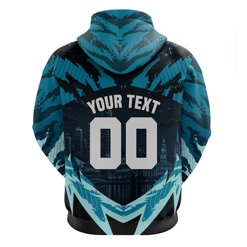 Personalised Port Adelaide Power Football Hoodie Teal Lightning Mascot Charging Cityscape