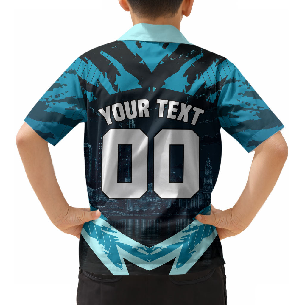 Personalised Port Adelaide Power Football Kid Hawaiian Shirt Teal Lightning Mascot Charging Cityscape