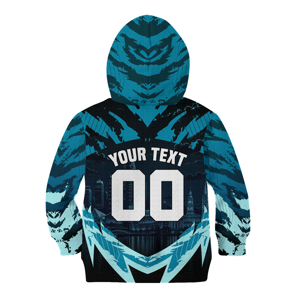 Personalised Port Adelaide Power Football Kid Hoodie Teal Lightning Mascot Charging Cityscape
