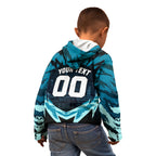Personalised Port Adelaide Power Football Kid Hoodie Teal Lightning Mascot Charging Cityscape
