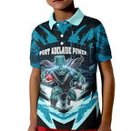Personalised Port Adelaide Power Football Kid Polo Shirt Teal Lightning Mascot Charging Cityscape