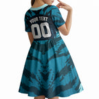 Personalised Port Adelaide Power Football Kid Short Sleeve Dress Teal Lightning Mascot Charging Cityscape