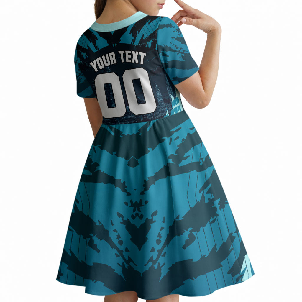 Personalised Port Adelaide Power Football Kid Short Sleeve Dress Teal Lightning Mascot Charging Cityscape