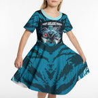 Personalised Port Adelaide Power Football Kid Short Sleeve Dress Teal Lightning Mascot Charging Cityscape
