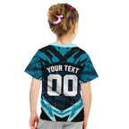 Personalised Port Adelaide Power Football Kid T Shirt Teal Lightning Mascot Charging Cityscape
