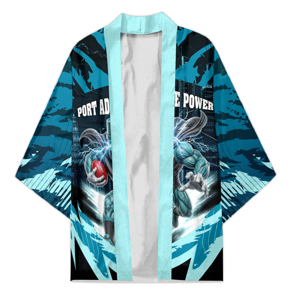 Personalised Port Adelaide Power Football Kimono Teal Lightning Mascot Charging Cityscape
