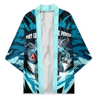 Personalised Port Adelaide Power Football Kimono Teal Lightning Mascot Charging Cityscape