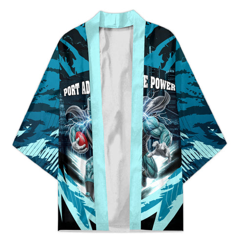Personalised Port Adelaide Power Football Kimono Teal Lightning Mascot Charging Cityscape
