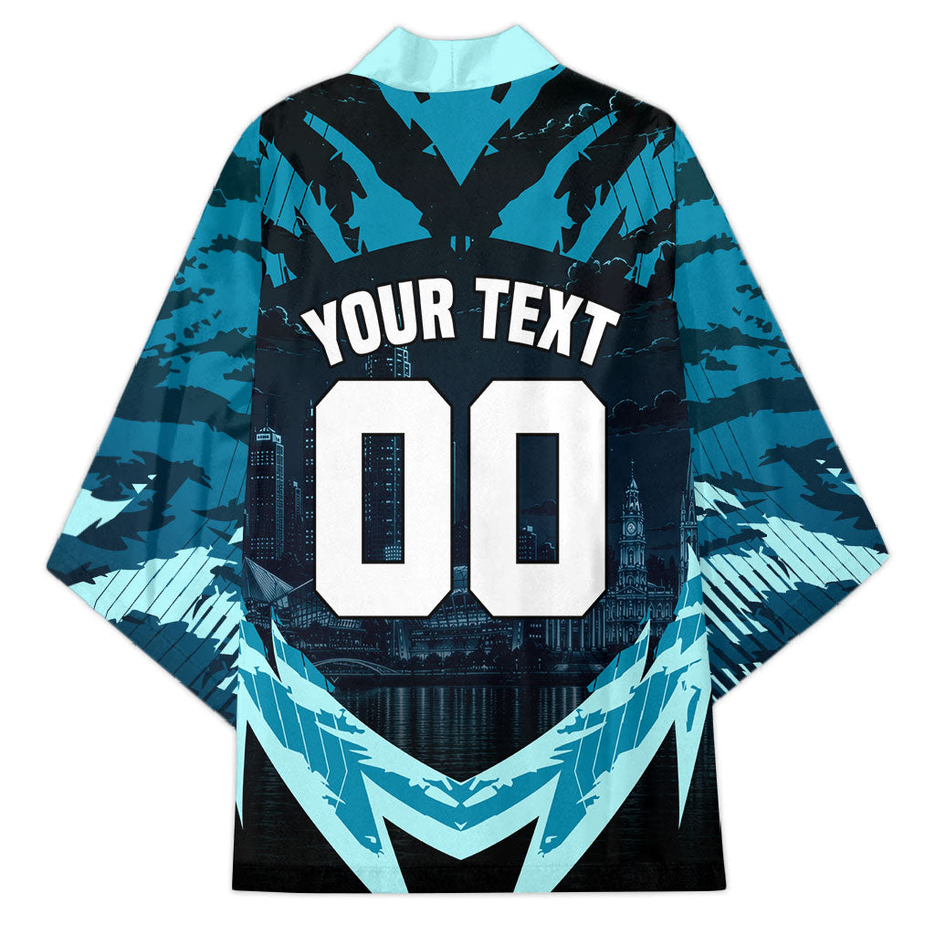 Personalised Port Adelaide Power Football Kimono Teal Lightning Mascot Charging Cityscape