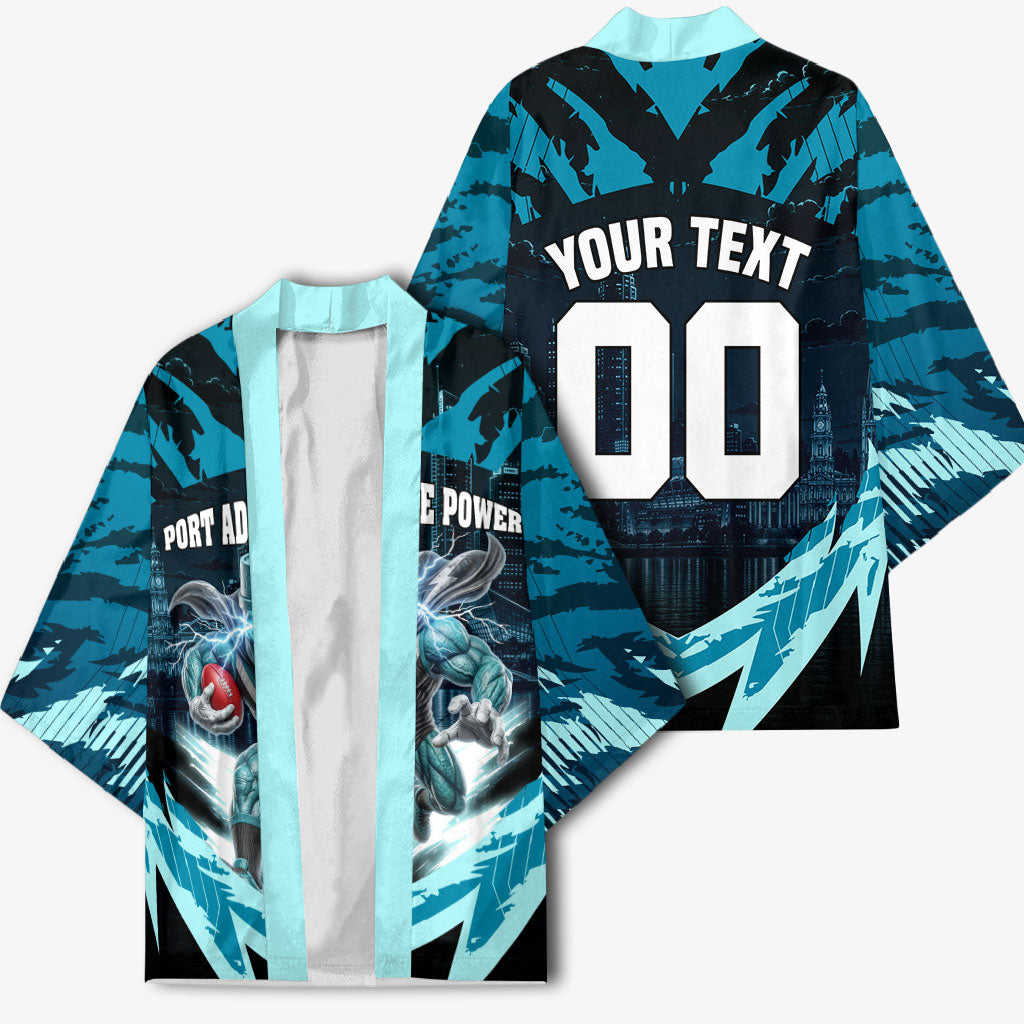 Personalised Port Adelaide Power Football Kimono Teal Lightning Mascot Charging Cityscape