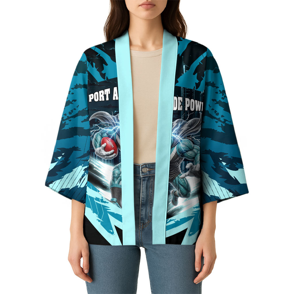 Personalised Port Adelaide Power Football Kimono Teal Lightning Mascot Charging Cityscape