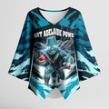 Personalised Port Adelaide Power Football Kimono Sleeve Blouse Teal Lightning Mascot Charging Cityscape