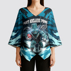 Personalised Port Adelaide Power Football Kimono Sleeve Blouse Teal Lightning Mascot Charging Cityscape