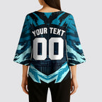 Personalised Port Adelaide Power Football Kimono Sleeve Blouse Teal Lightning Mascot Charging Cityscape