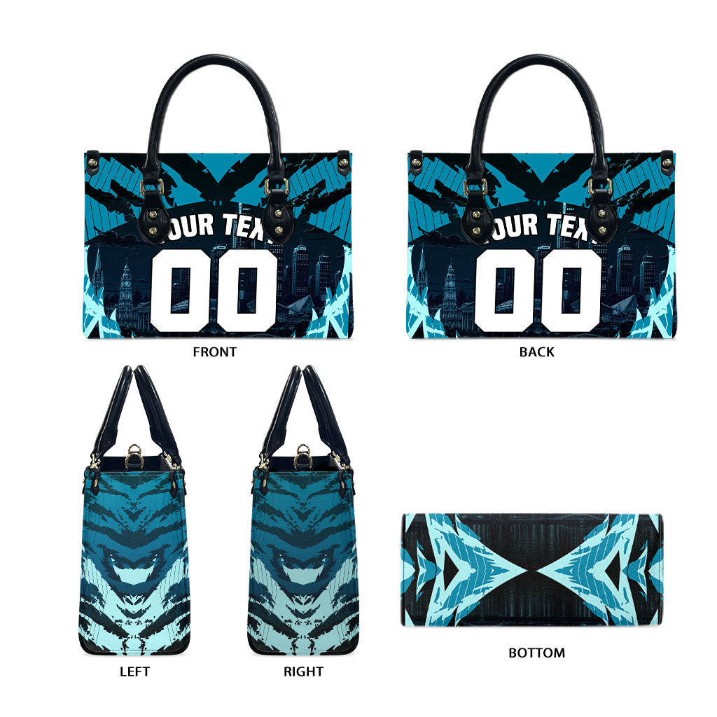 Personalised Port Adelaide Power Football Leather Bag Teal Lightning Mascot Charging Cityscape