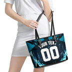 Personalised Port Adelaide Power Football Leather Tote Bag Teal Lightning Mascot Charging Cityscape