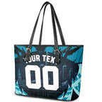 Personalised Port Adelaide Power Football Leather Tote Bag Teal Lightning Mascot Charging Cityscape