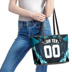 Personalised Port Adelaide Power Football Leather Tote Bag Teal Lightning Mascot Charging Cityscape