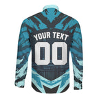 Personalised Port Adelaide Power Football Long Sleeve Button Shirt Teal Lightning Mascot Charging Cityscape