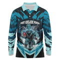 Personalised Port Adelaide Power Football Long Sleeve Polo Shirt Teal Lightning Mascot Charging Cityscape