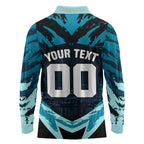 Personalised Port Adelaide Power Football Long Sleeve Polo Shirt Teal Lightning Mascot Charging Cityscape