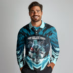 Personalised Port Adelaide Power Football Long Sleeve Polo Shirt Teal Lightning Mascot Charging Cityscape