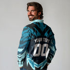 Personalised Port Adelaide Power Football Long Sleeve Polo Shirt Teal Lightning Mascot Charging Cityscape