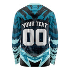 Personalised Port Adelaide Power Football Long Sleeve Shirt Teal Lightning Mascot Charging Cityscape