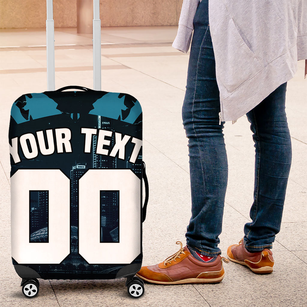 Personalised Port Adelaide Power Football Luggage Cover Teal Lightning Mascot Charging Cityscape