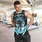Personalised Port Adelaide Power Football Men Tank Top Teal Lightning Mascot Charging Cityscape
