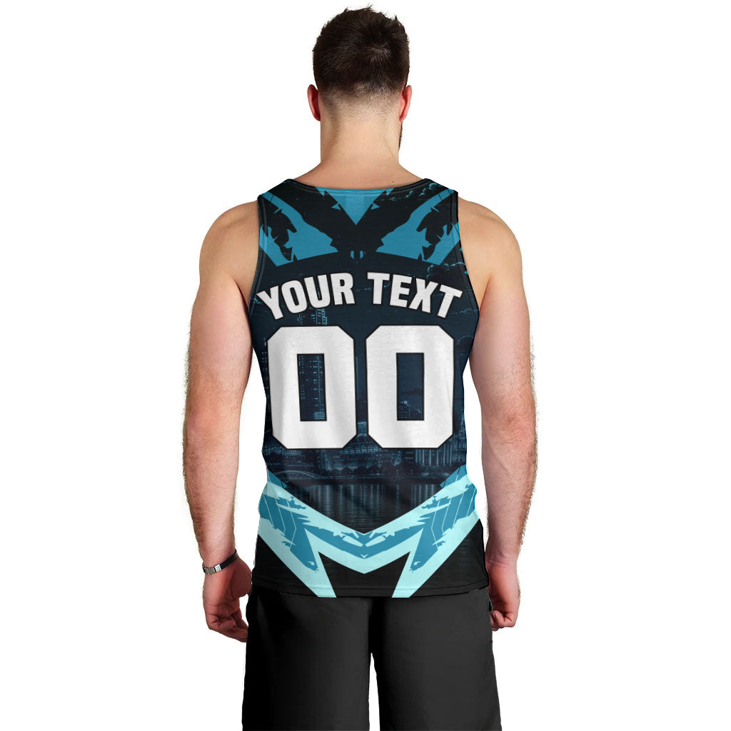 Personalised Port Adelaide Power Football Men Tank Top Teal Lightning Mascot Charging Cityscape