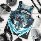 Personalised Port Adelaide Power Football Men Tank Top Teal Lightning Mascot Charging Cityscape