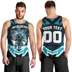 Personalised Port Adelaide Power Football Men Tank Top Teal Lightning Mascot Charging Cityscape