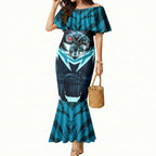 Personalised Port Adelaide Power Football Mermaid Dress Teal Lightning Mascot Charging Cityscape
