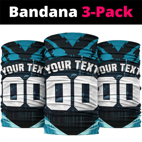 Personalised Port Adelaide Power Football Neck Gaiter Teal Lightning Mascot Charging Cityscape