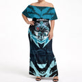 Personalised Port Adelaide Power Football Off Shoulder Maxi Dress Teal Lightning Mascot Charging Cityscape