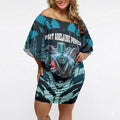 Personalised Port Adelaide Power Football Off Shoulder Short Dress Teal Lightning Mascot Charging Cityscape