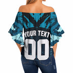 Personalised Port Adelaide Power Football Off Shoulder Wrap Waist Top Teal Lightning Mascot Charging Cityscape