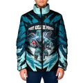 Personalised Port Adelaide Power Football Padded Jacket Teal Lightning Mascot Charging Cityscape
