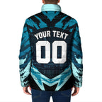 Personalised Port Adelaide Power Football Padded Jacket Teal Lightning Mascot Charging Cityscape