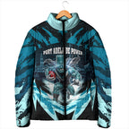 Personalised Port Adelaide Power Football Padded Jacket Teal Lightning Mascot Charging Cityscape