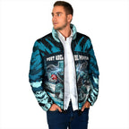 Personalised Port Adelaide Power Football Padded Jacket Teal Lightning Mascot Charging Cityscape