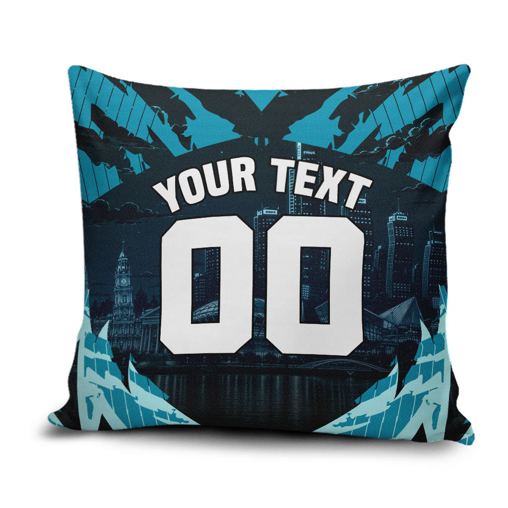 Personalised Port Adelaide Power Football Pillow Cover Teal Lightning Mascot Charging Cityscape