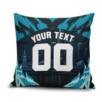 Personalised Port Adelaide Power Football Pillow Cover Teal Lightning Mascot Charging Cityscape