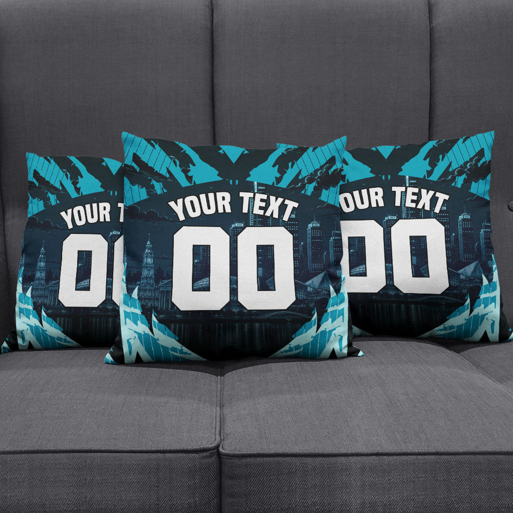Personalised Port Adelaide Power Football Pillow Cover Teal Lightning Mascot Charging Cityscape