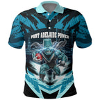 Personalised Port Adelaide Power Football Polo Shirt Teal Lightning Mascot Charging Cityscape