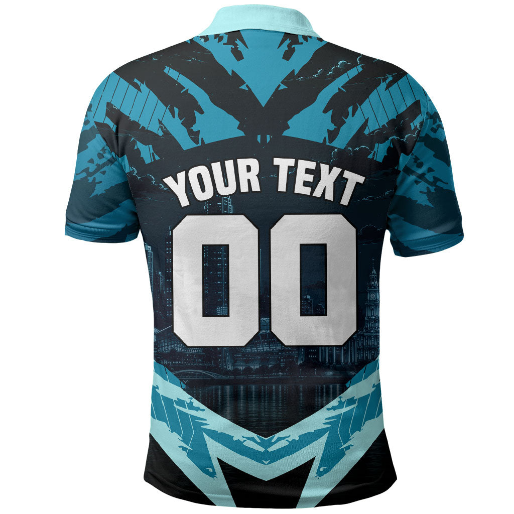 Personalised Port Adelaide Power Football Polo Shirt Teal Lightning Mascot Charging Cityscape